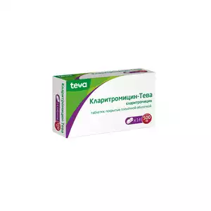 Кларитромицин-тева таблетки покрытые пленочной оболочкой 500 мг 14 шт
